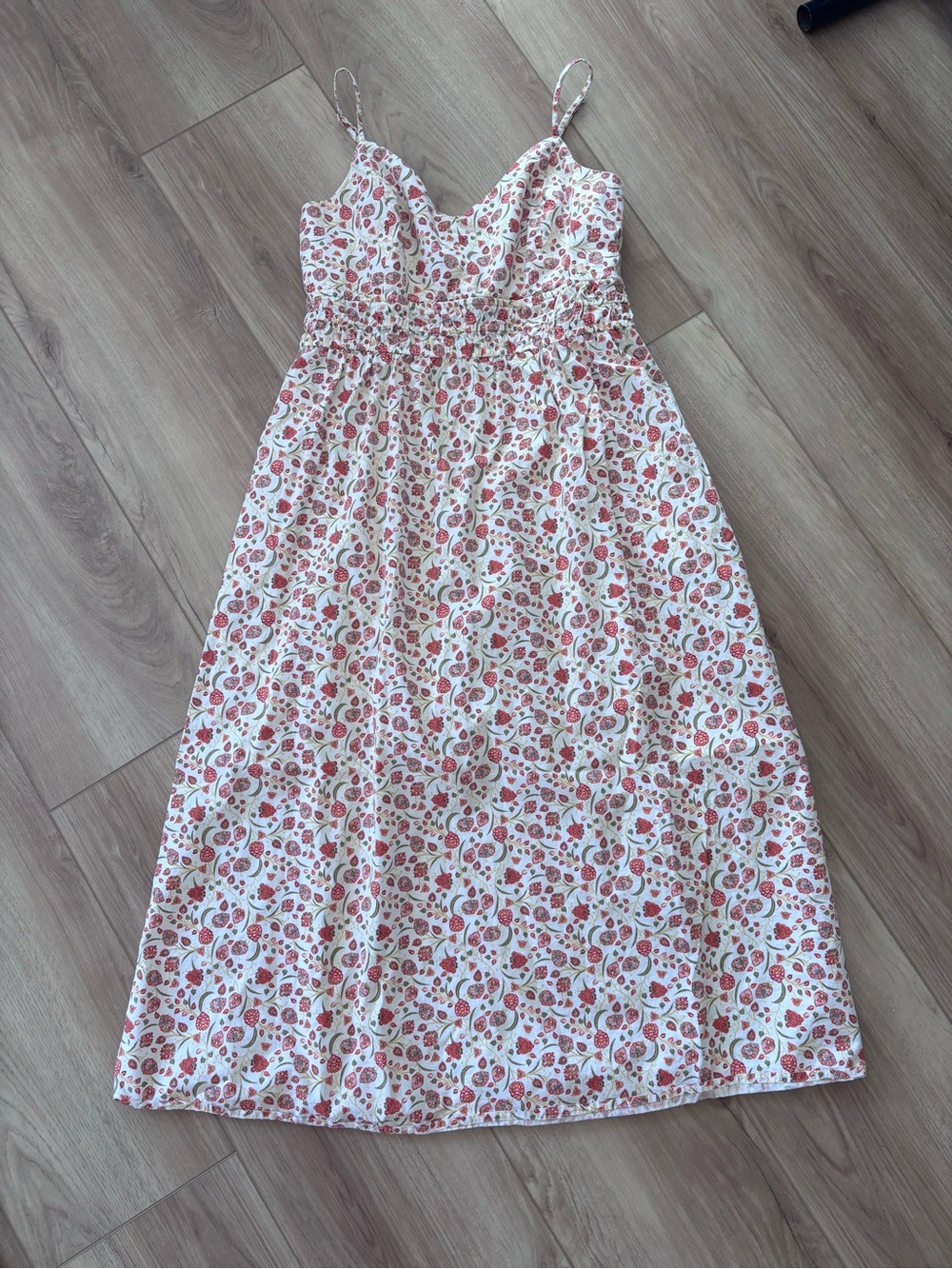 Womans’White Floral Slip Dress with Pink & Green Motif
